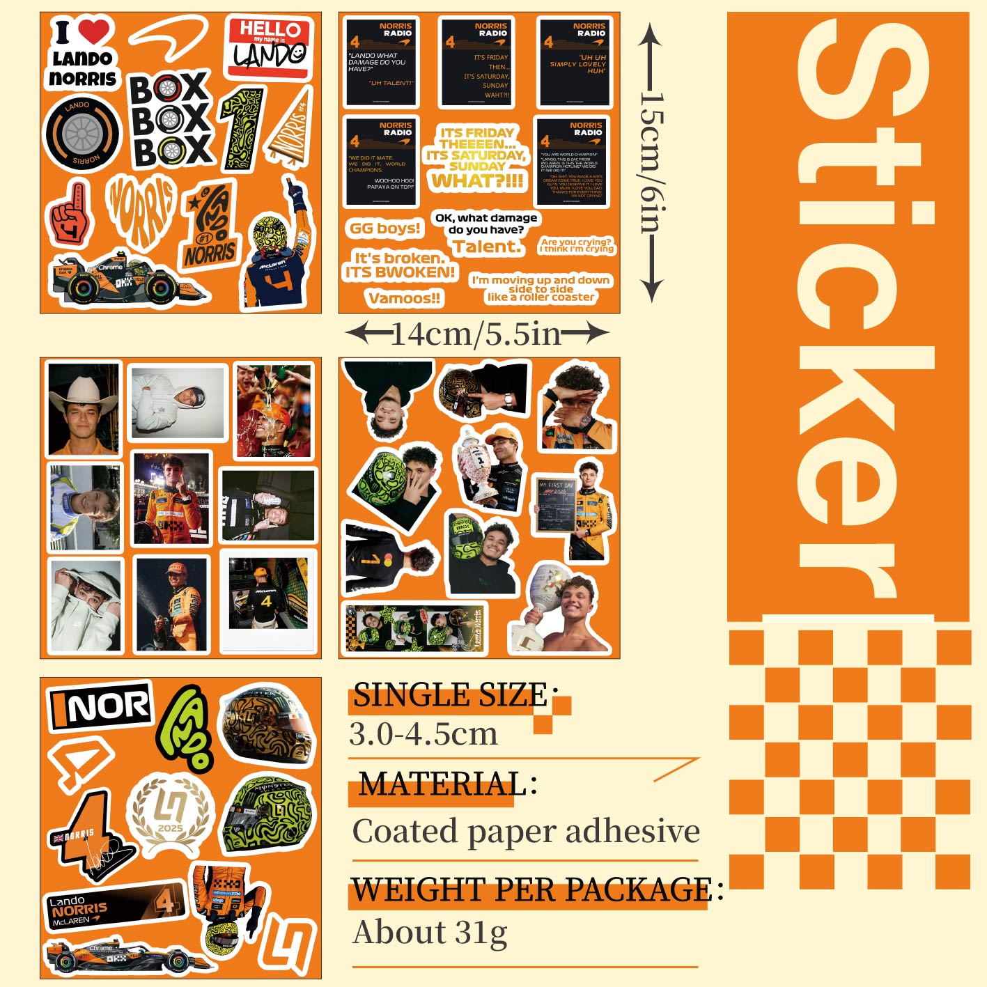 5-6 Sheets F1 Stickers, Norris - Event Supplies 评论和价格