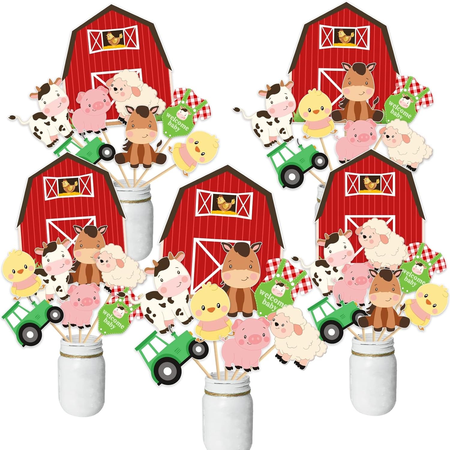 Farm Animal Baby Shower Center - Centerpiece Stick 评论和价格