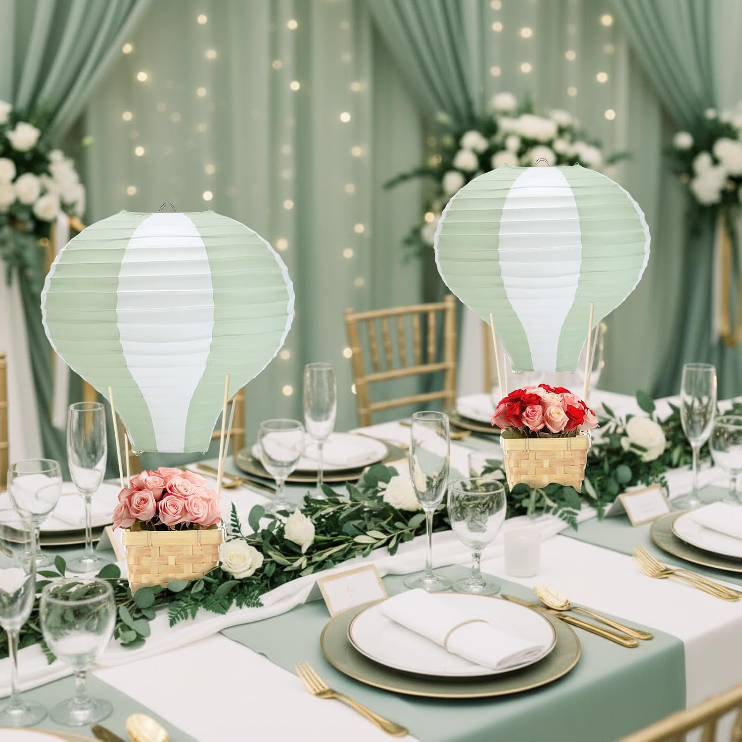 6-24PCS Sage Paper Lanterns Bi - Centerpiece Stick 评论和价格