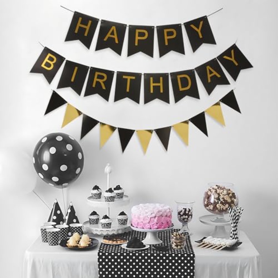 Black and Gold Striped Banner  - Party Banner Gold 评论和价格